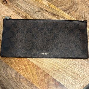 Coach Dark Brown Logo Zipper Pouch